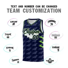 Navy Fluorescent Green Bat Pattern Halloween Basketball Jersey 4