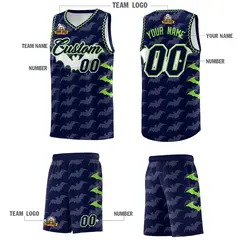 Navy Fluorescent Green Bat Pattern Halloween Basketball Jersey 5