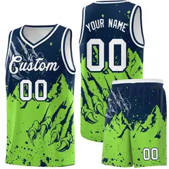 Navy Fluorescent Green Beast Pattern Sports Basketball Jersey 1