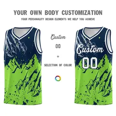 Navy Fluorescent Green Beast Pattern Sports Basketball Jersey 3