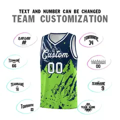 Navy Fluorescent Green Beast Pattern Sports Basketball Jersey 4