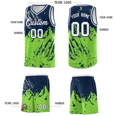 Navy Fluorescent Green Beast Pattern Sports Basketball Jersey 5