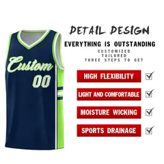 Navy Fluorescent Green Color Block Varsity Basketball Jersey 2