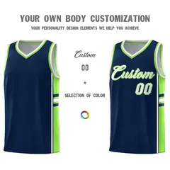 Navy Fluorescent Green Color Block Varsity Basketball Jersey 3