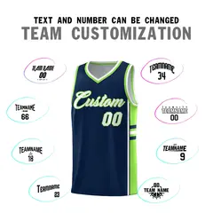 Navy Fluorescent Green Color Block Varsity Basketball Jersey 4