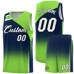 Navy Fluorescent Green Gradient Basketball Jersey 1