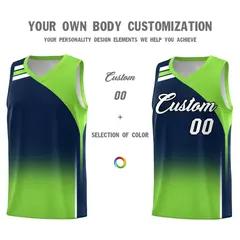 Navy Fluorescent Green Gradient Basketball Jersey 3