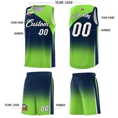 Navy Fluorescent Green Gradient Basketball Jersey 5