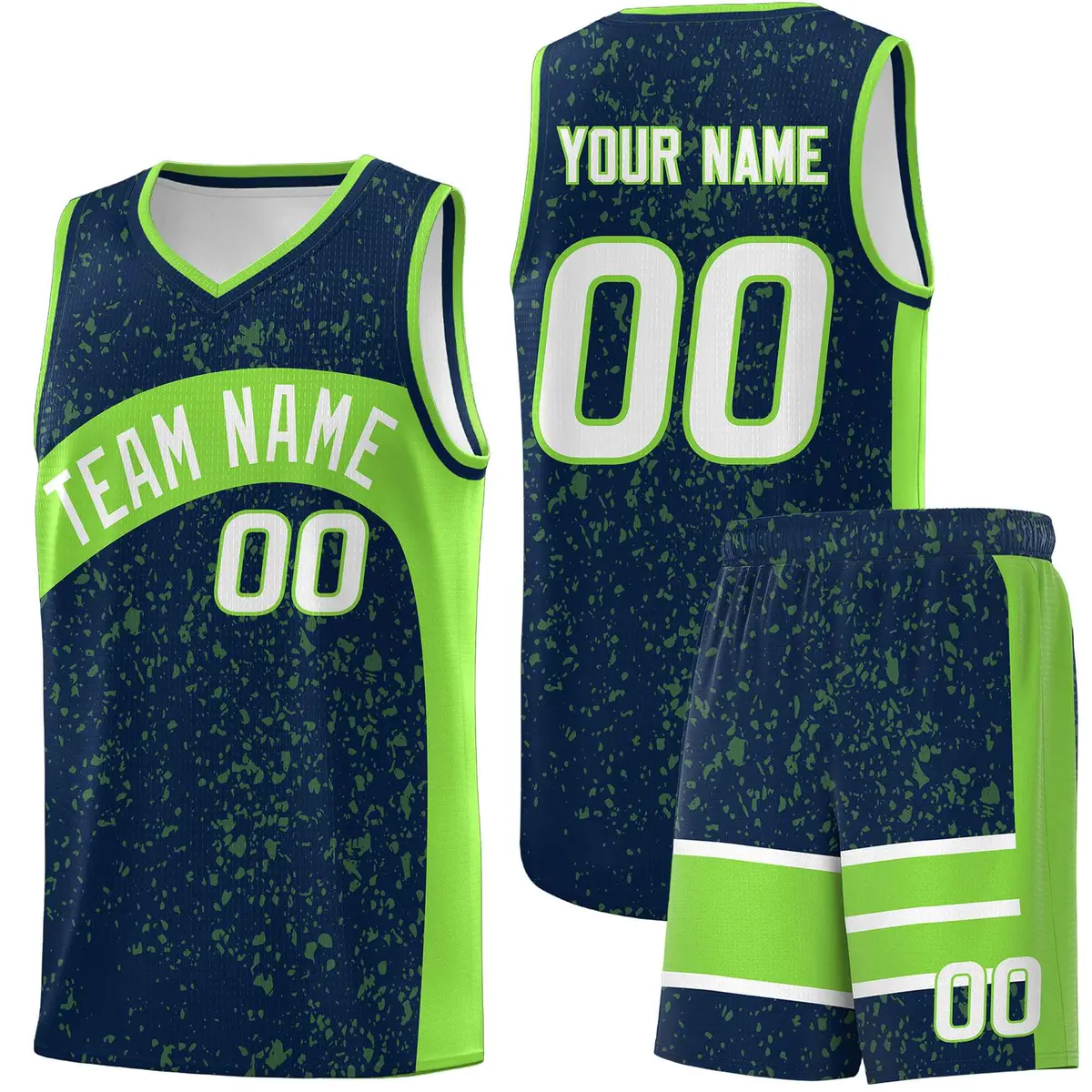 Navy Fluorescent Green Irregular Dot Graffiti Basketball Jersey