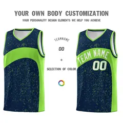 Navy Fluorescent Green Irregular Dot Graffiti Basketball Jersey 3