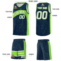 Navy Fluorescent Green Irregular Dot Graffiti Basketball Jersey 5