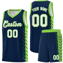 Navy Fluorescent Green Side Symmetrical Line Pattern Basketball Jersey 1