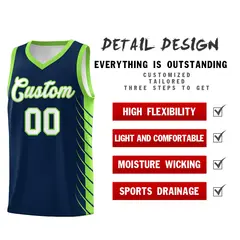 Navy Fluorescent Green Side Symmetrical Line Pattern Basketball Jersey 2