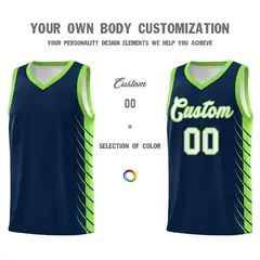 Navy Fluorescent Green Side Symmetrical Line Pattern Basketball Jersey 3