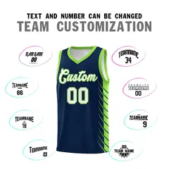Navy Fluorescent Green Side Symmetrical Line Pattern Basketball Jersey 4