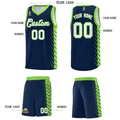 Navy Fluorescent Green Side Symmetrical Line Pattern Basketball Jersey 5