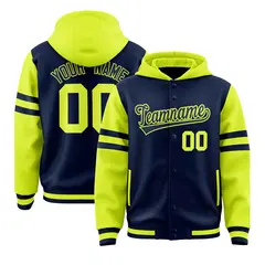 Navy Fluorescent Green Varsity Three Stripes Raglan Jacket Hoodie 1