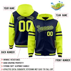 Navy Fluorescent Green Varsity Three Stripes Raglan Jacket Hoodie 4