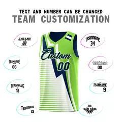 Navy Fluorescent Green White Gradient Lightning Stripe Reversible Basketball Jersey Sets 4