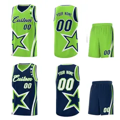Navy Fluorescent Green White Star Series Reversible Basketball Jersey 2