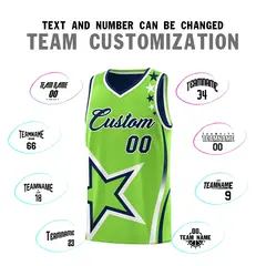 Navy Fluorescent Green White Star Series Reversible Basketball Jersey 4