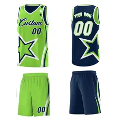 Navy Fluorescent Green White Star Series Reversible Basketball Jersey 5
