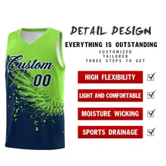 Navy Fluorescent Green Wing Pattern Basketball Jersey 2