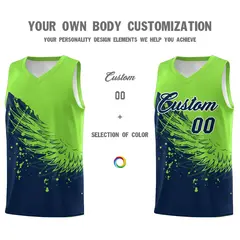 Navy Fluorescent Green Wing Pattern Basketball Jersey 3