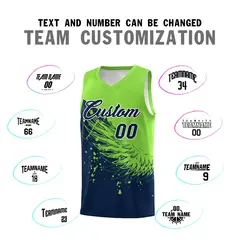 Navy Fluorescent Green Wing Pattern Basketball Jersey 4