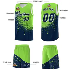 Navy Fluorescent Green Wing Pattern Basketball Jersey 5
