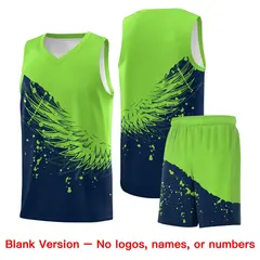 Navy Fluorescent Green Wing Pattern Basketball Jersey 7