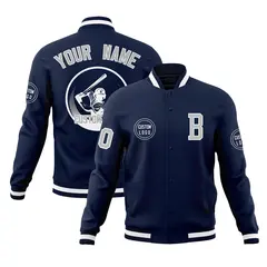 Navy Full-Snap Varsity Letterman Baseball Jacket