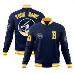 Navy Full-Snap Varsity Letterman Baseball Jacket