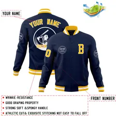 Navy Full-Snap Varsity Letterman Baseball Jacket 4