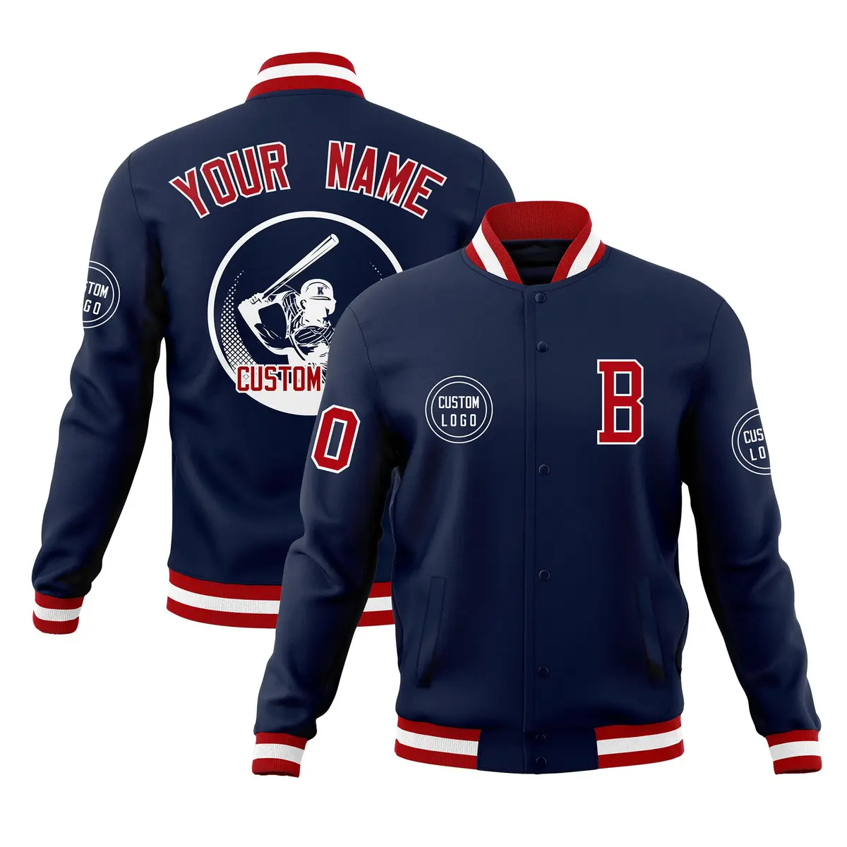 Navy Full-Snap Varsity Letterman Baseball Jacket
