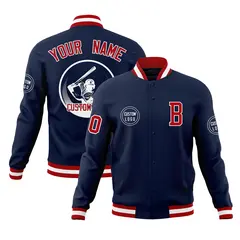 Navy Full-Snap Varsity Letterman Baseball Jacket