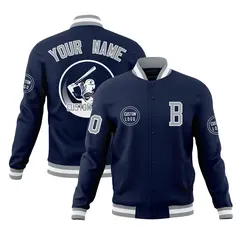 Navy Full-Snap Varsity Letterman Baseball Jacket