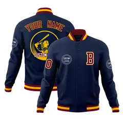 Navy Full-Snap Varsity Letterman Baseball Jacket