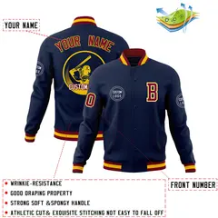 Navy Full-Snap Varsity Letterman Baseball Jacket 4