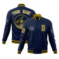 Navy Full-Snap Varsity Letterman Baseball Jacket