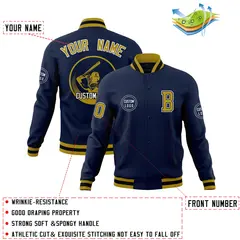 Navy Full-Snap Varsity Letterman Baseball Jacket 4