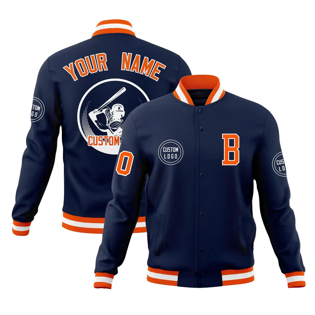 Navy Full-Snap Varsity Letterman Baseball Jacket