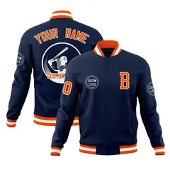 Navy Full-Snap Varsity Letterman Baseball Jacket