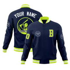 Navy Full-Snap Varsity Letterman Baseball Jacket
