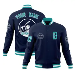 Navy Full-Snap Varsity Letterman Baseball Jacket