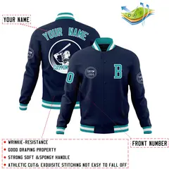 Navy Full-Snap Varsity Letterman Baseball Jacket 4