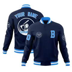 Navy Full-Snap Varsity Letterman Baseball Jacket
