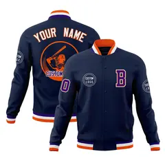 Navy Full-Snap Varsity Letterman Baseball Jacket