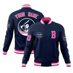 Navy Full-Snap Varsity Letterman Baseball Jacket 1