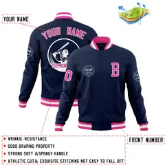 Navy Full-Snap Varsity Letterman Baseball Jacket 4